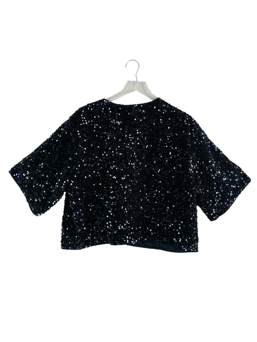 H&M Black Sequin Velour Short Sleeve Cropped Cardigan Size XL - Picture 6 of 8